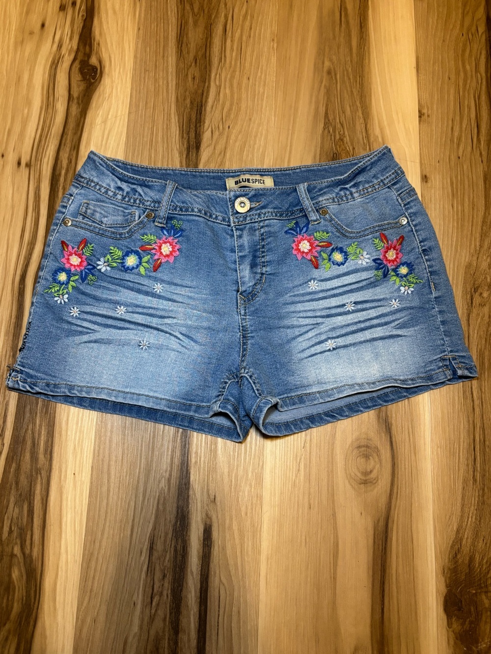 Blue Spice Embroidered Light Blue Denim Shorts